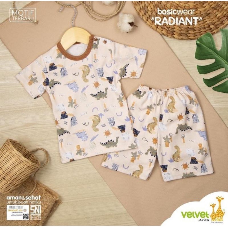 Setelan Baju Bayi Oblong Pendek Celana Pendek 3 6 9 Bulan 1-5 Tahun Velvet Junior Radiant 1pcs