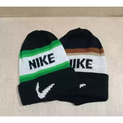 Banting Harga topi kupluk rajut beanie hat Nike motif garis - garis pria dan wanita New fashion
