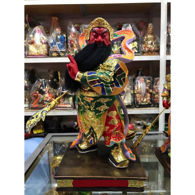 patung dewa rupang dewa kwan kong kwan kung guan yu berdiri kayu 16 inch