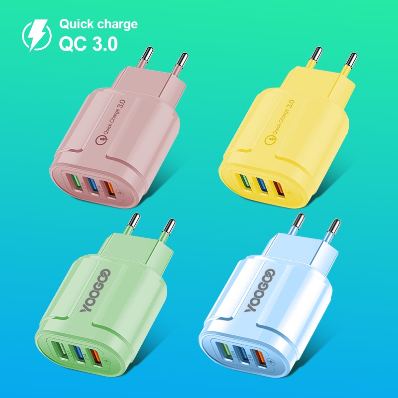 Charger Adaptor QC3.0 3USB Port Fast Charging Adapter Macaron Color USB Charger