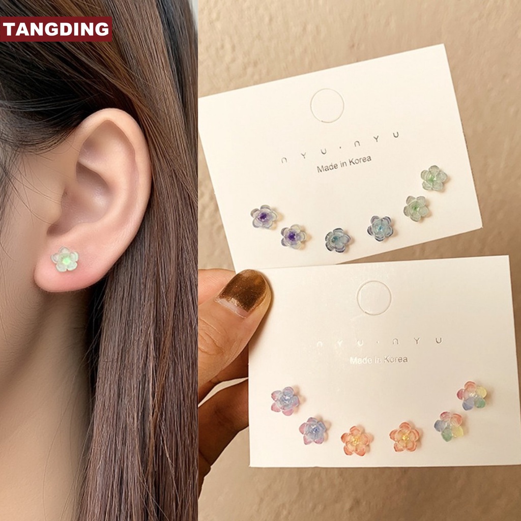 6 Pcs / set Anting Bentuk Bunga Bahan Akrilik Gaya Vintage Untuk Wanita