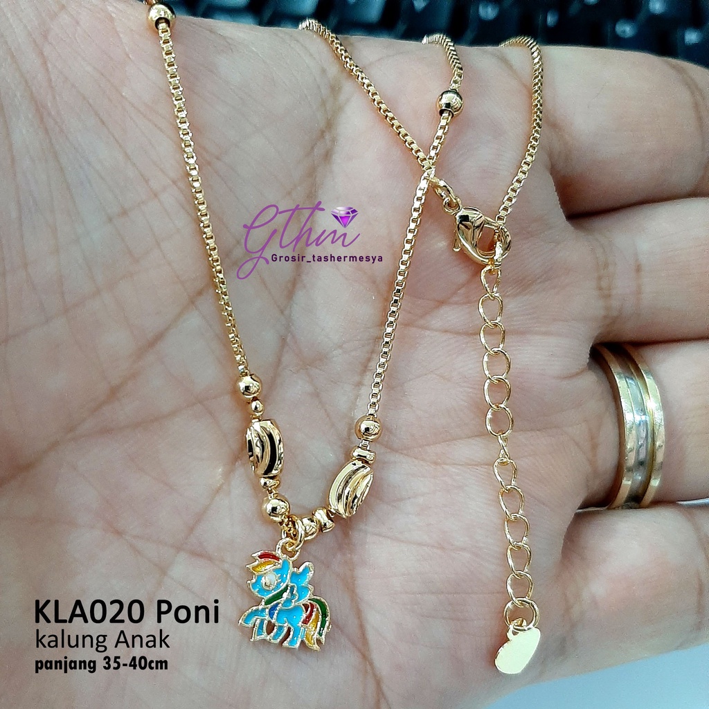 kalung anak poni unicorn biru kla020 perhiasan lapis emas 18k xuping awet kilau seperti emas asli