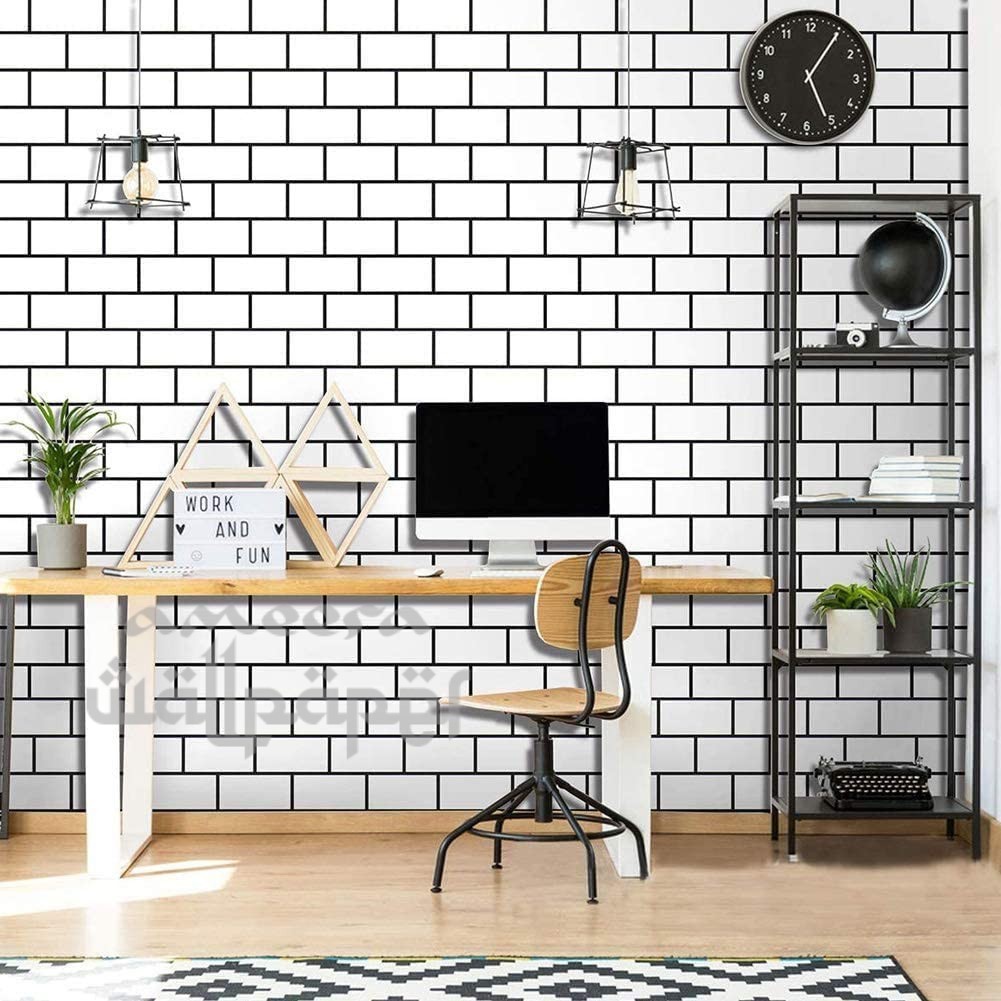 Wallpaper Stiker Dinding Bata Putih Lis Hitam 10m x 45cm