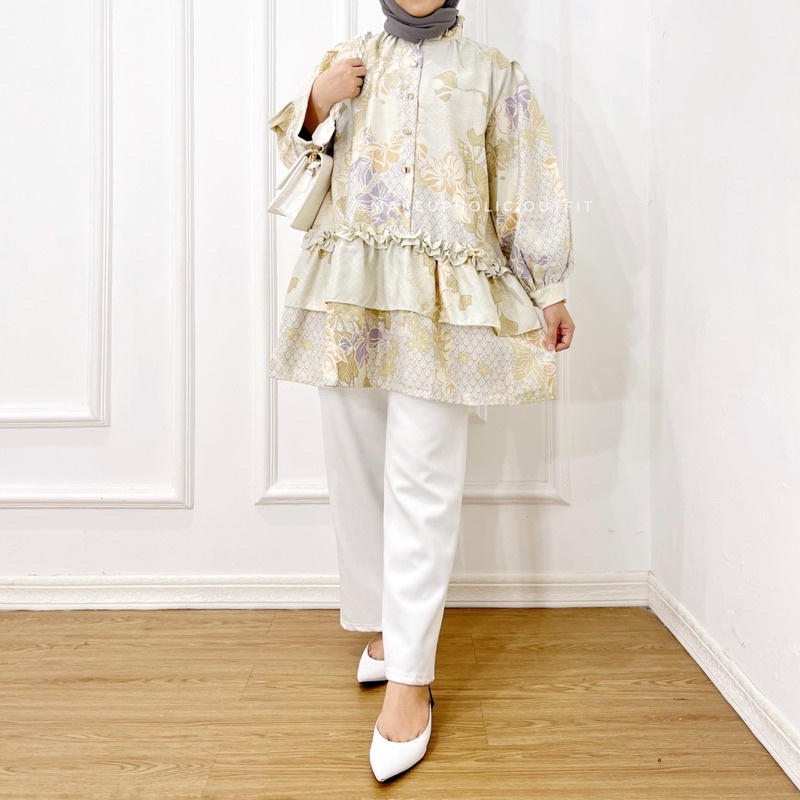 tunik rimple prada crepe tebal motif bunga cantik