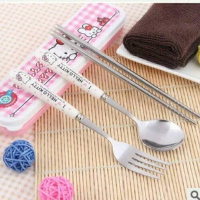 Sendok Garpu Set Stainless Karakter - Alat Makan Set Anak dan dewasa - Hello Kitty & Doraemon