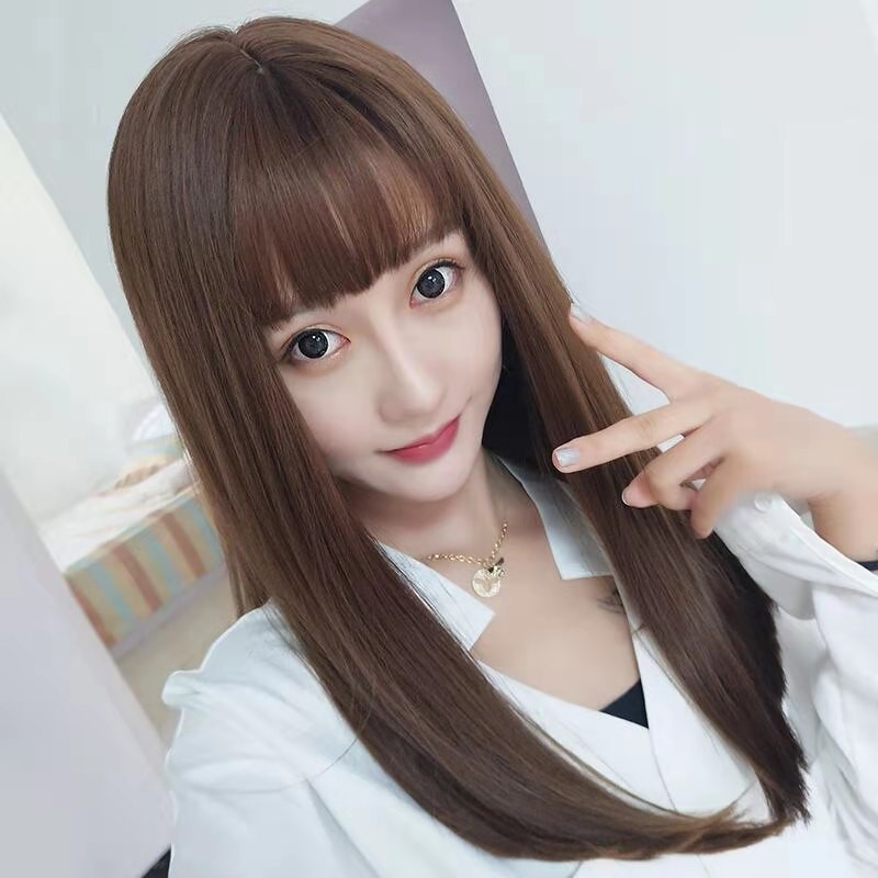 Wig Rambut Wanita Panjang Lurus Warna Natural Korean Hair Extension Wig Long Straight Womens