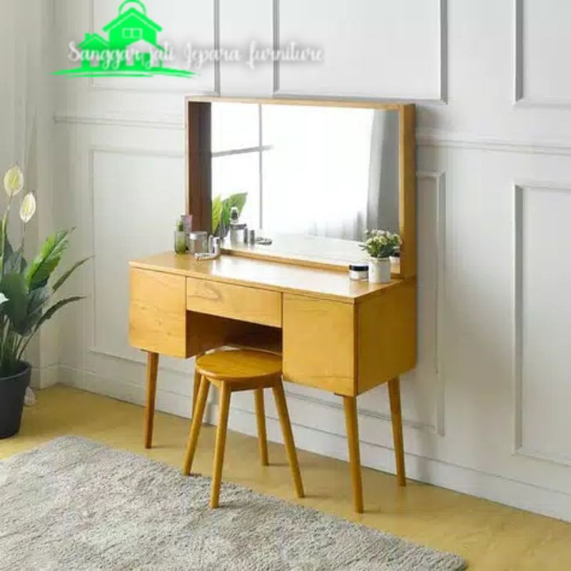 meja rias Moana set Maple(meja+stool)kayu jati solid