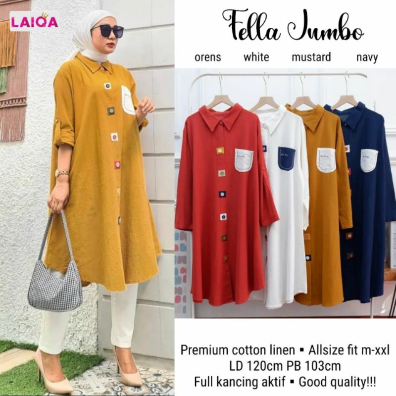 FELLA JUMBO ATASAN WANITA KEMEJA TUNIK JUMBO BIG SIZE BAGUS MURAH BETS SELLER