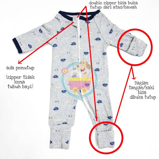 Sleepsuit Zipper/Sleting Bisa Buka &amp; Tutup Kaki 3in1