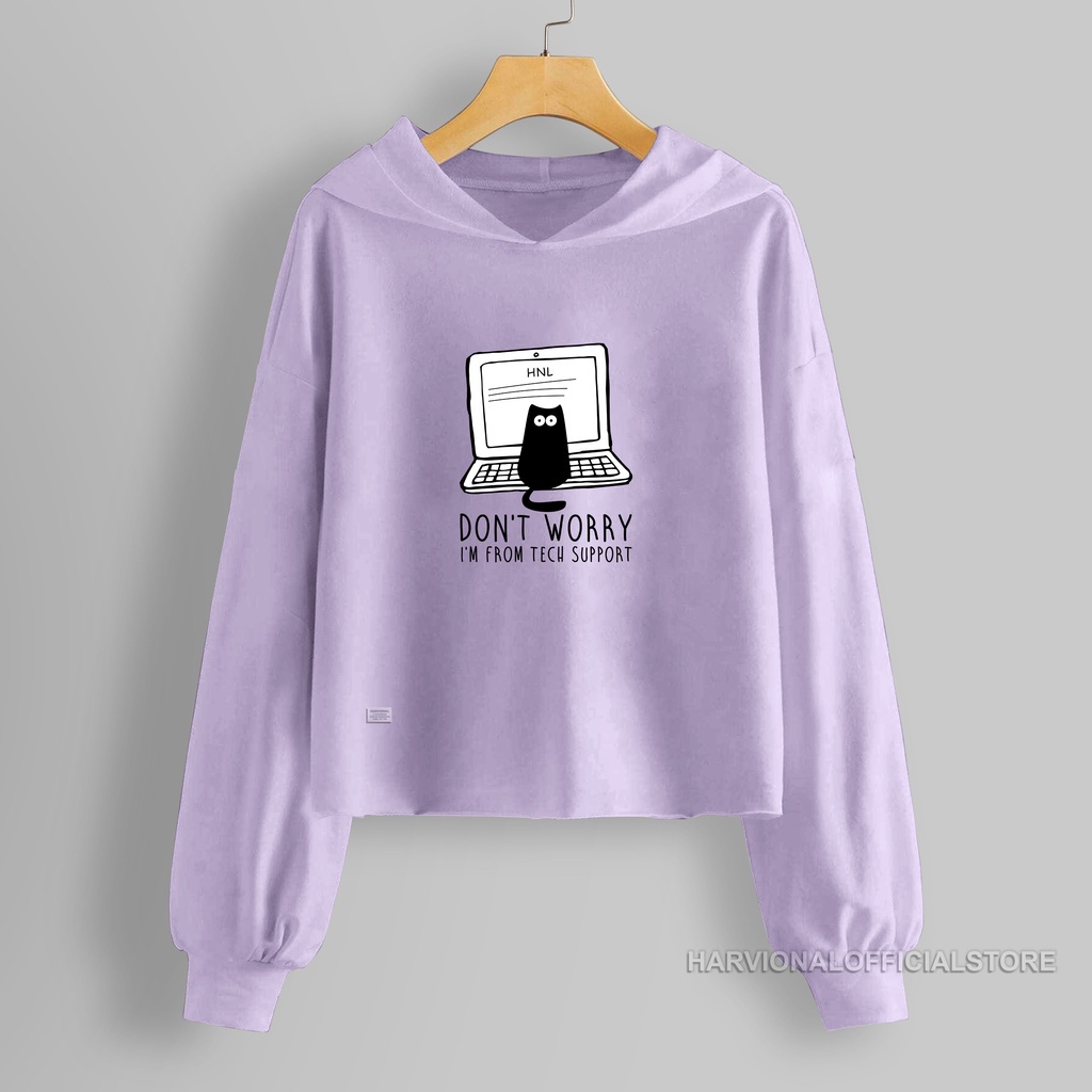 SWEATER CROP HOODIE KUCING LAPTOP BAHAN FRENCHTERRY TERLARIS