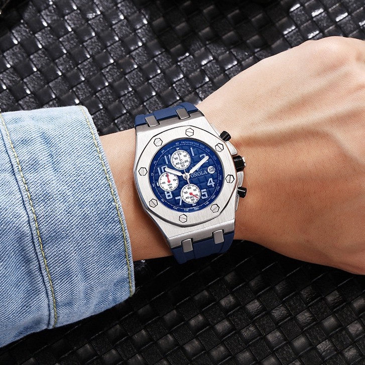 ❁❈¤Jam Tangan Kronograf Pria Onola Jam Tangan Kuarsa Fungsi Penuh Tahan Air 6805