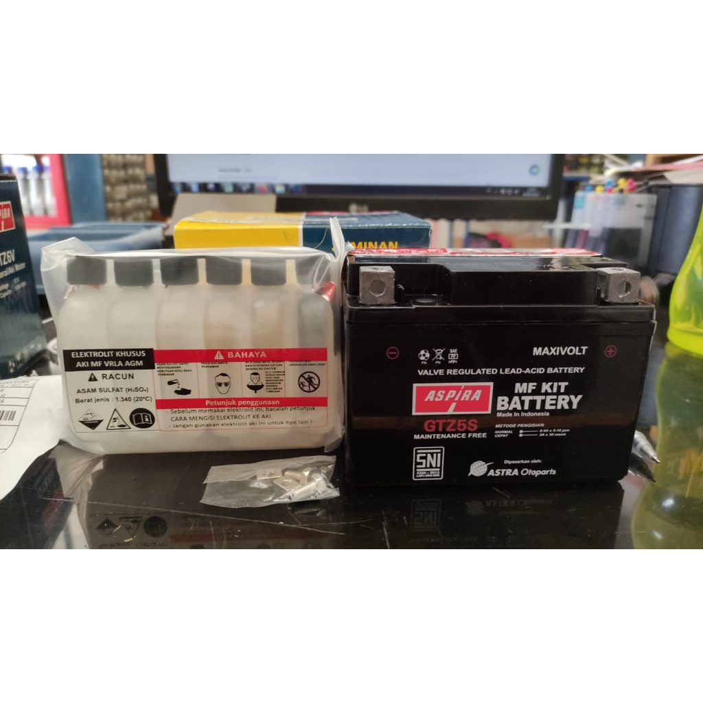 Aki ASPIRA GTZ5S MF (3.5 Ah) AKI MOTOR BEAT, MIO, SCOOPY,VIXION,XRIDE PREMIUM KIT ORIGINAL