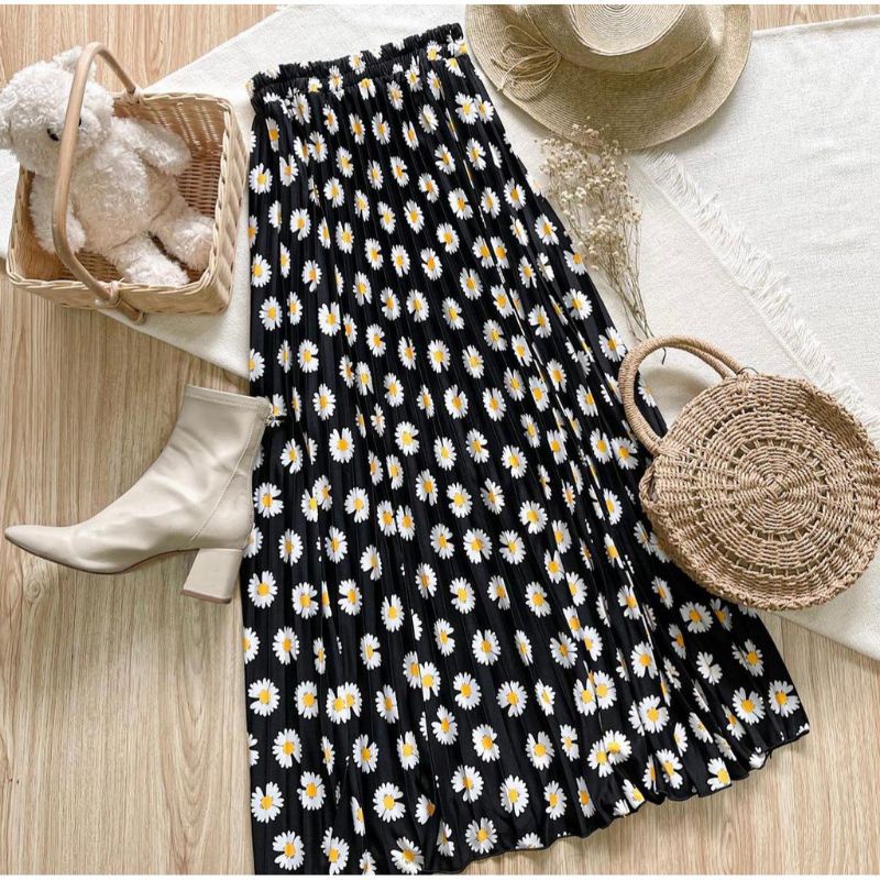 (BISA COD)1KG MUAT 4PCS | DAISY SKIRT PLEATED ROK PLISKET BUNGA FLOWER HITS OOTD