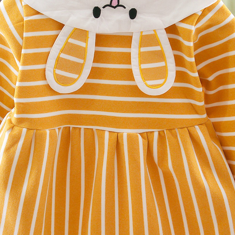 (0-3Tahun) QZ-16 Dress Bayi/Dress Anak Perempuan Garis Smiley Kelinci（4）