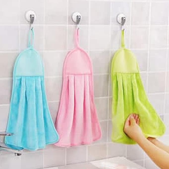 Kain Lap Tangan Microfiber Motif Dan Polos / Hand Towel Handuk Gantung Wastafel Dapur / Serbet Pengering Tangan Basah Serap Air Serbaguna