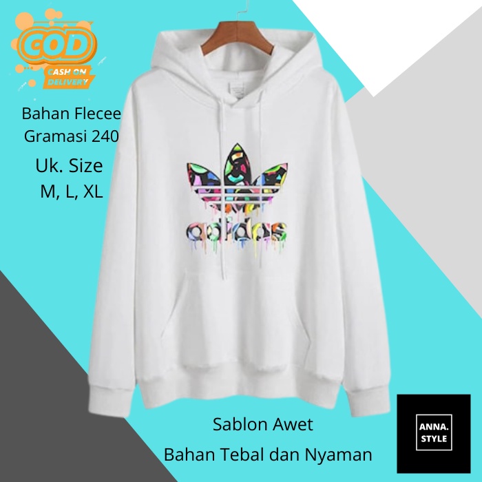 hoodie jaket pria laki-laki cowok cowo wanita perempuan cewek cewe unisex sablon adidas full distro 
