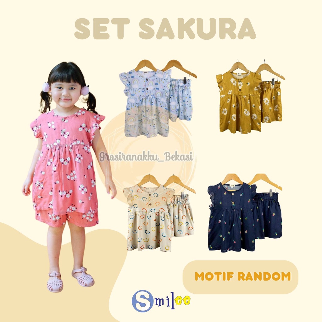 Setelan Anak Rayon Smilee Sakura Mix Motif Size 1-5Thn