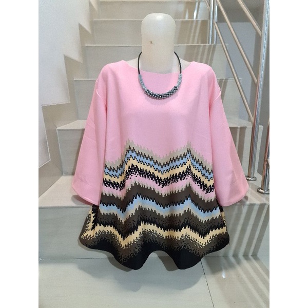 Blouse Scuba Premium Import Jumbo 2XL-3XL-Motif O - Pink