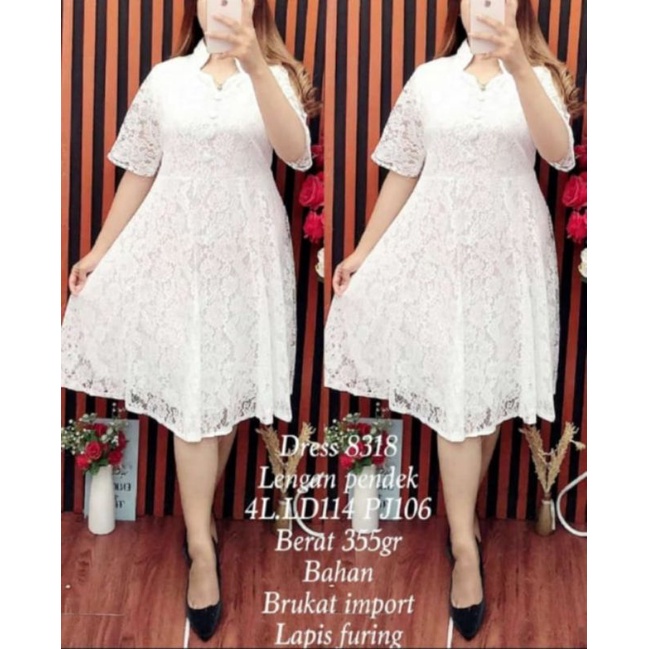 DRESS BROKAT PUTIH PESTA