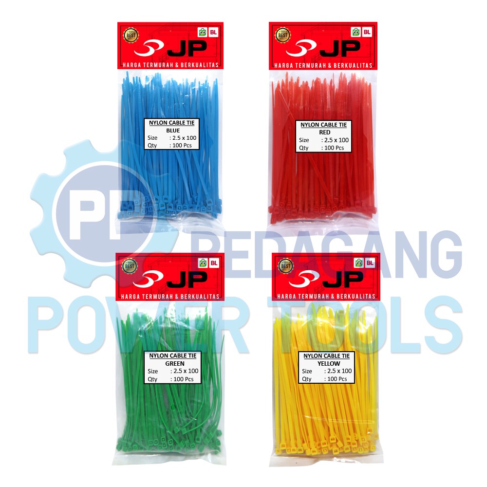 PAKET 4 SET KABEL TIES 2.5 x 100 MM MERAH KUNING HIJAU BIRU 100 PCS