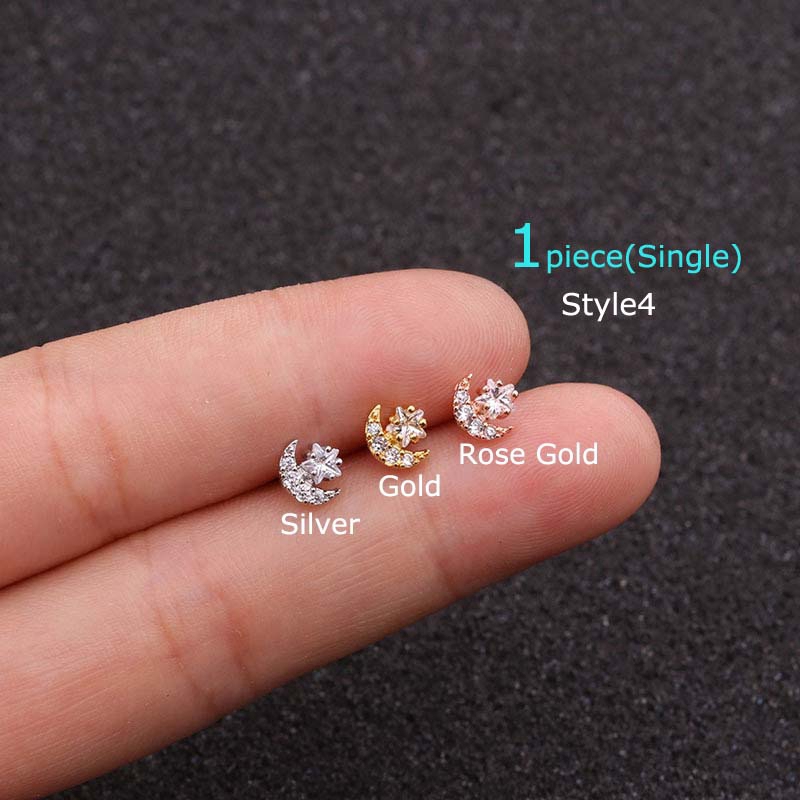 1piece Stainless Steel Tragus Cartilage Earrings Stud 6mm Length Daith Orbital Helix Piercing 20G