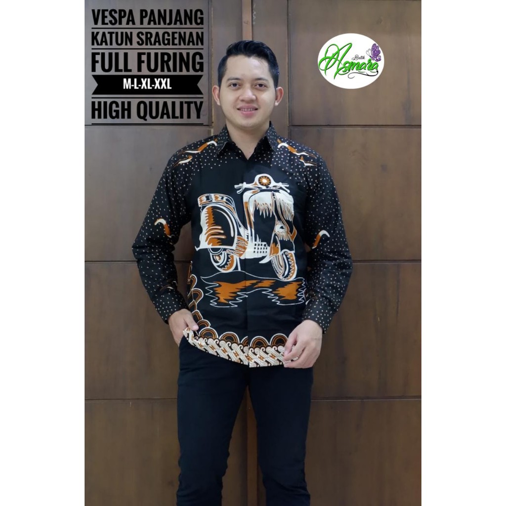 VESPA Panjang Kemeja Batik Pria Full Furing Katun Sragenan