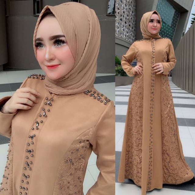 Dress maxi gamis suede import