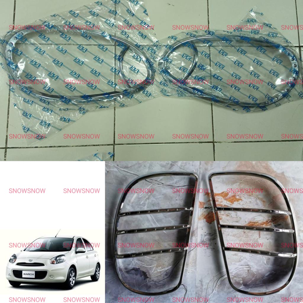 Paket Garnish Lampu Depan Belakang Nissan March 2011 2013 Chrome