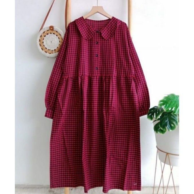 Tunik Jumbo kotak terkini Kerah Bulat Kancing Depan Aktip