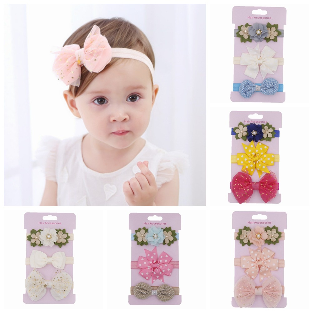 (Pimenova) Headband set isi 3 flower headband set bandana bayi perempuan bandana bayi nylon