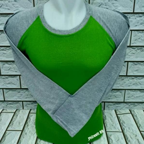 NEW Product.. Kaos Polos Raglan Lengan Panjang Hijau Fuji Komb Abu ☸