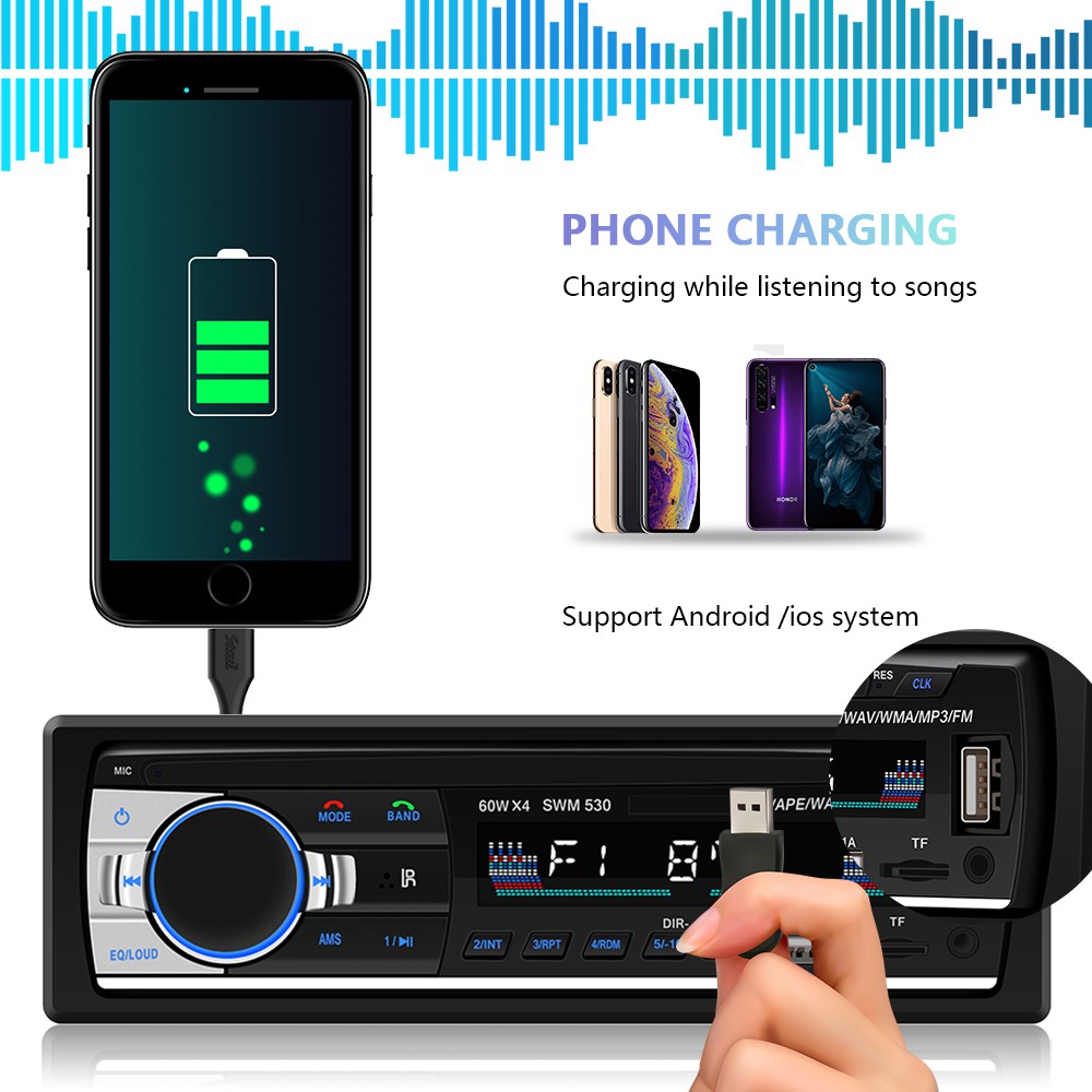 Tape Mobil Audio Mobil Single Din Car Audio JSD - 530 Multifungsi Bluetooth USB MP3 Charger