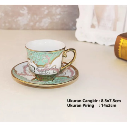 Cangkir Teh atau Kopi Keramik Motif Bunga Set isi 6pc Uk 8.5x7.5cm