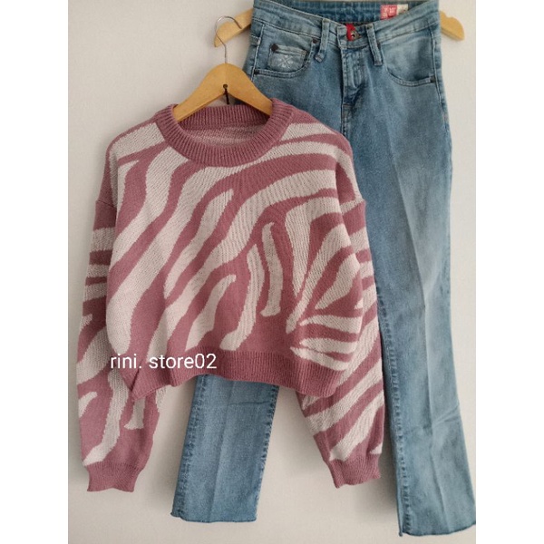 CREWNECK ZEBRA / SWEATER CROP KOREA RAJUT LEMBUT | BLOUSE / ATASAN IMFORT MOTIF  ZEBRA