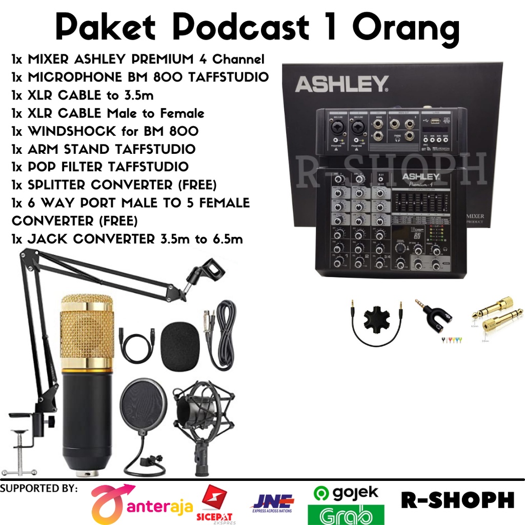 Paket Podcast 1 Orang Mic BM800, Mixer Ashley Premium 4 Channel