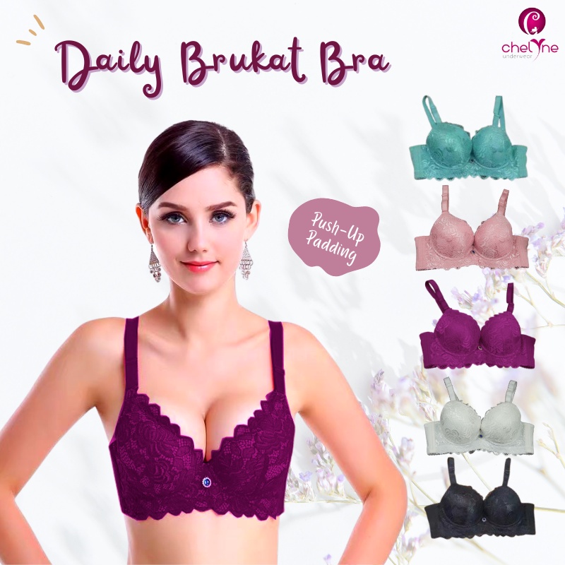 BH Chelyne Busa Tebal 2962 Push Up Full Brukat - Full Cup Bra Dengan Kawat Penyanggah