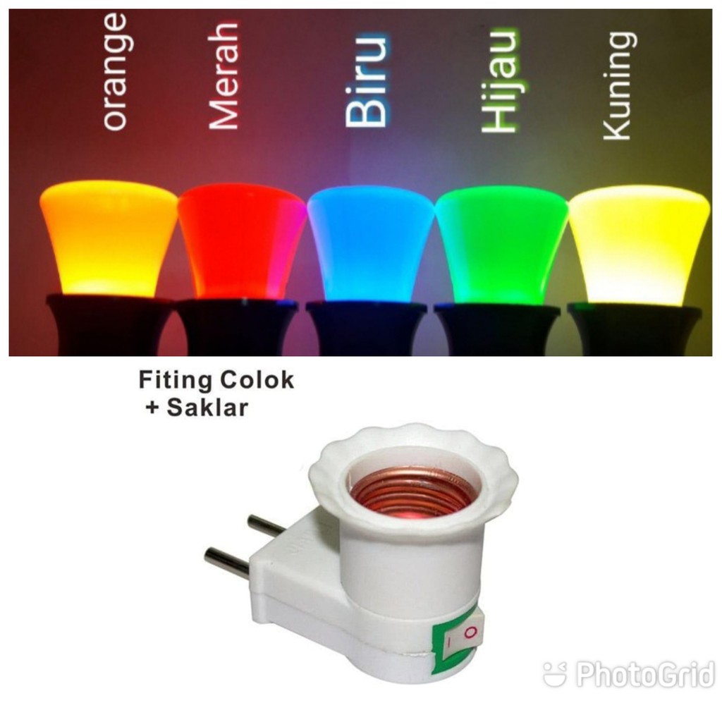 Paket Lampu Tidur LED Warna 1w Biru Merah Kuning Hijau Muda 1 watt 1watt plus Fitting Tempat Lampu