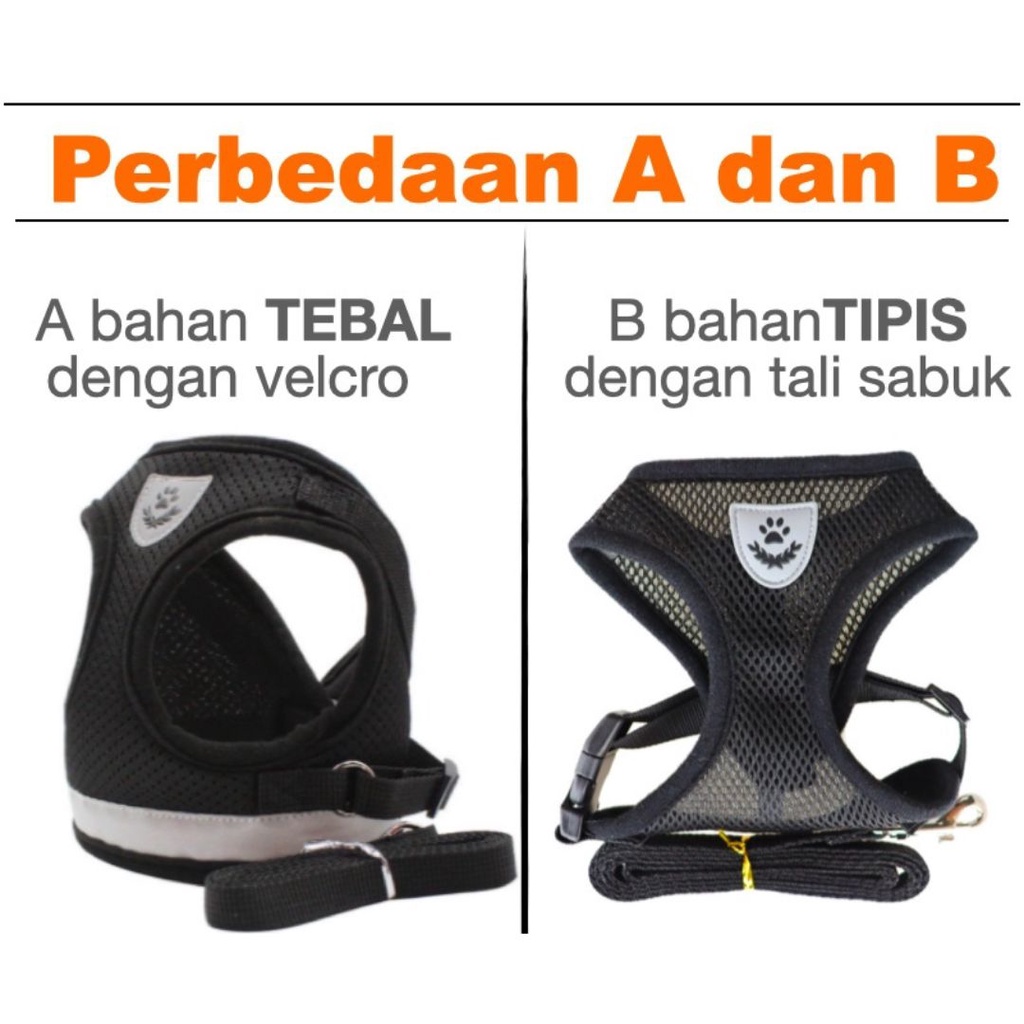 Harness Anjing Tali Tuntun Kucing Hewan Full Body Rompi Medium Leash Breathable FEZONE