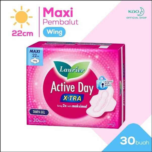 Laurier Active Day X-TRA Maxi 22cm Wings / Non Wings isi 30pcs | Softex Laurier | Pembalut Laurier