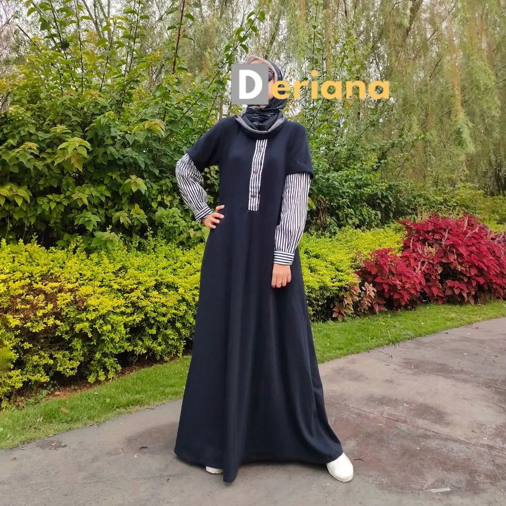 Deriana Project MELCIA DRESS Gamis Wanita Kekinian Polos Hitam Pesta Lebaran Terbaru