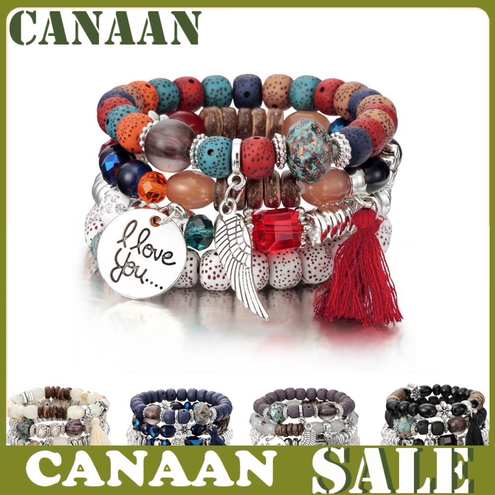 canaan 4Pcs/Set Bohemia Style Wing Beads Bracelet Women Bangle Jewelry Party Gift