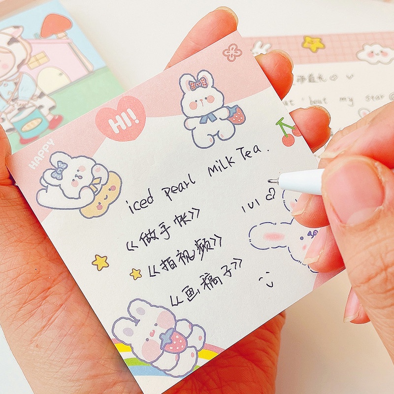 Sticky note dino Rabbit Bunga Pink Lucu Imut Memo Catatan Mini 8 x 8 cm Kertas Reminder Pengigat Notes