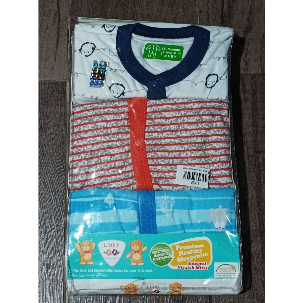 Libby Sleepsuit Sleepwear Premium Motif Boy Isi 3 Stel / Pakaian Tidur Bayi Isi 3 Stel