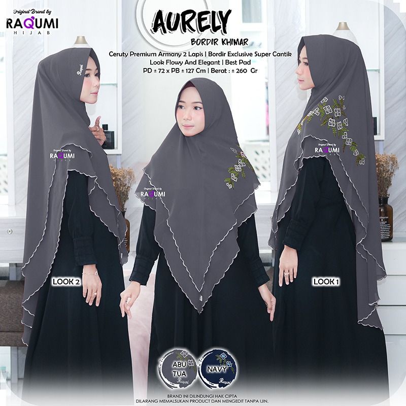 Aurely Bordir Khimar Original by Raqumi Bahan Ceruty | Hijab Syari Lebaran