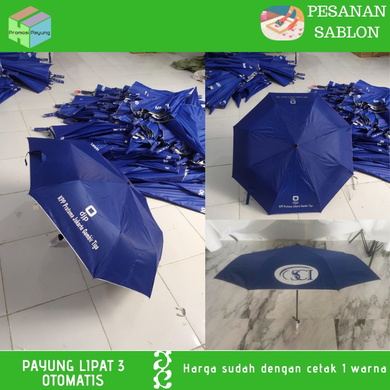 [payung custom grosir ] payung lipat 3 otomatis sablon 1 warna - promosi souvenir