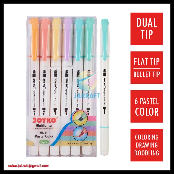 

Spidol Highlighter Marker Pastel 6 Warna 2 In 1 Joyko Hl-54 Dual Tip Kode 1215