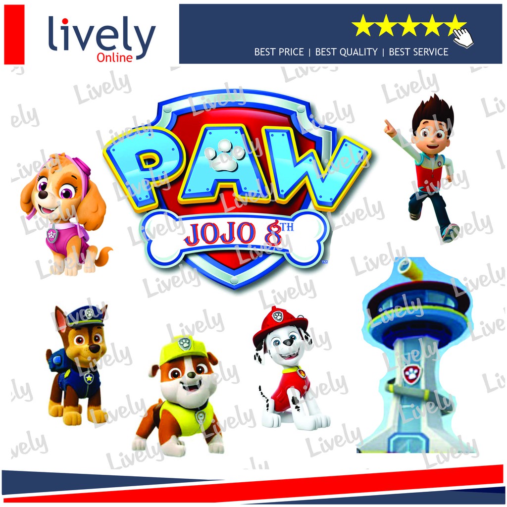 CAKE TOPPER KARAKTER HIASAN KUE HBD HAPPY BIRTHDAY CUSTOM NAMA PAW PATROL set