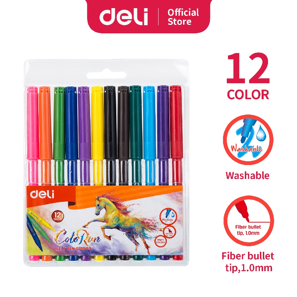 

Deli Spidol Warna - Felt Pen dapat dicuci 1.0mm 12 Warna EC10003