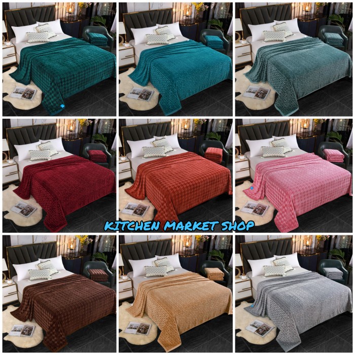 Selimut Bulu Flanel Lembut Tebal Adem Impor Motif Embos 180X200