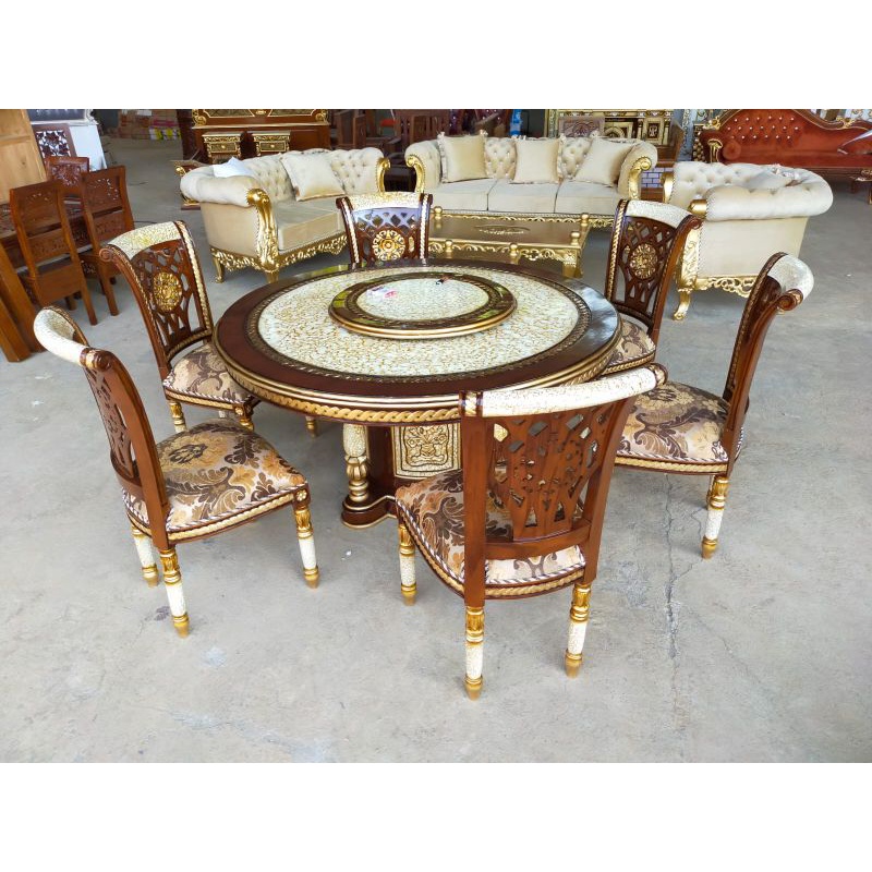meja makan bulat kursi ukir busa klasik murah furniture mebel jepara